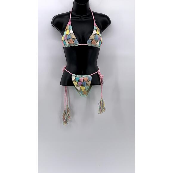 ANDI BAGUS Women's Mesh Crochet Knit Triangle 2-PC Bikini SZ OS - Picture 1 of 12